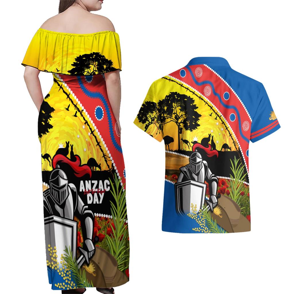 Knights Rugby ANZAC Day Couples Matching Off Shoulder Maxi Dress and Hawaiian Shirt Novocastrians Mascot Rosemary Starry Night