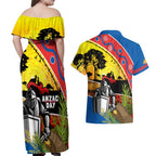 Knights Rugby ANZAC Day Couples Matching Off Shoulder Maxi Dress and Hawaiian Shirt Novocastrians Mascot Rosemary Starry Night