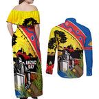 Knights Rugby ANZAC Day Couples Matching Off Shoulder Maxi Dress and Long Sleeve Button Shirt Novocastrians Mascot Rosemary Starry Night