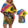Knights Rugby ANZAC Day Couples Matching Off Shoulder Short Dress and Hawaiian Shirt Novocastrians Mascot Rosemary Starry Night