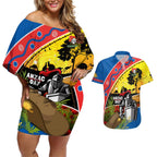 Knights Rugby ANZAC Day Couples Matching Off Shoulder Short Dress and Hawaiian Shirt Novocastrians Mascot Rosemary Starry Night