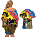 Knights Rugby ANZAC Day Couples Matching Off Shoulder Short Dress and Hawaiian Shirt Novocastrians Mascot Rosemary Starry Night
