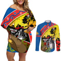Knights Rugby ANZAC Day Couples Matching Off Shoulder Short Dress and Long Sleeve Button Shirt Novocastrians Mascot Rosemary Starry Night