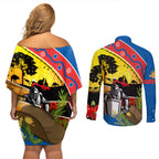 Knights Rugby ANZAC Day Couples Matching Off Shoulder Short Dress and Long Sleeve Button Shirt Novocastrians Mascot Rosemary Starry Night