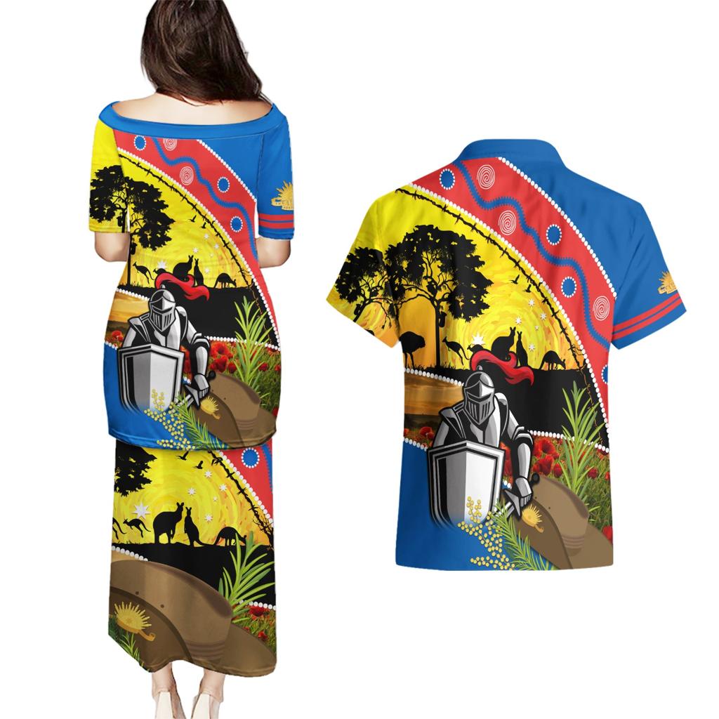 Knights Rugby ANZAC Day Couples Matching Puletasi and Hawaiian Shirt Novocastrians Mascot Rosemary Starry Night