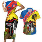 Knights Rugby ANZAC Day Couples Matching Short Sleeve Bodycon Dress and Hawaiian Shirt Novocastrians Mascot Rosemary Starry Night