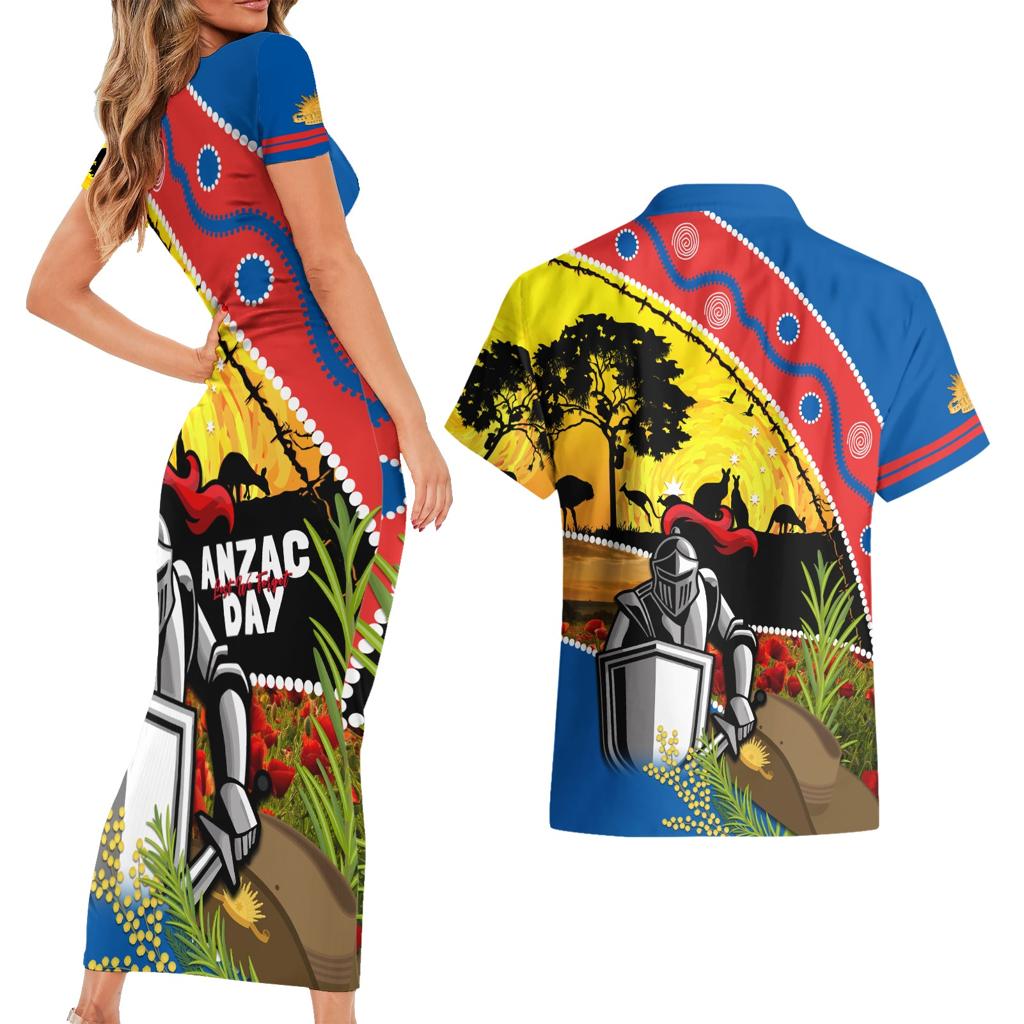 Knights Rugby ANZAC Day Couples Matching Short Sleeve Bodycon Dress and Hawaiian Shirt Novocastrians Mascot Rosemary Starry Night