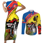 Knights Rugby ANZAC Day Couples Matching Short Sleeve Bodycon Dress and Long Sleeve Button Shirt Novocastrians Mascot Rosemary Starry Night