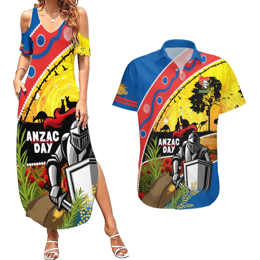 Knights Rugby ANZAC Day Couples Matching Summer Maxi Dress and Hawaiian Shirt Novocastrians Mascot Rosemary Starry Night