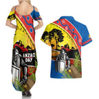 Knights Rugby ANZAC Day Couples Matching Summer Maxi Dress and Hawaiian Shirt Novocastrians Mascot Rosemary Starry Night
