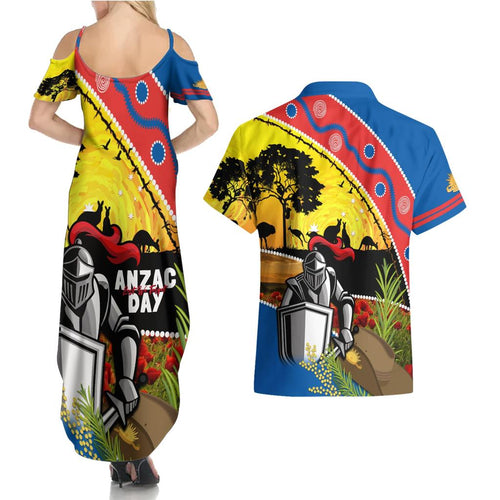 Knights Rugby ANZAC Day Couples Matching Summer Maxi Dress and Hawaiian Shirt Novocastrians Mascot Rosemary Starry Night
