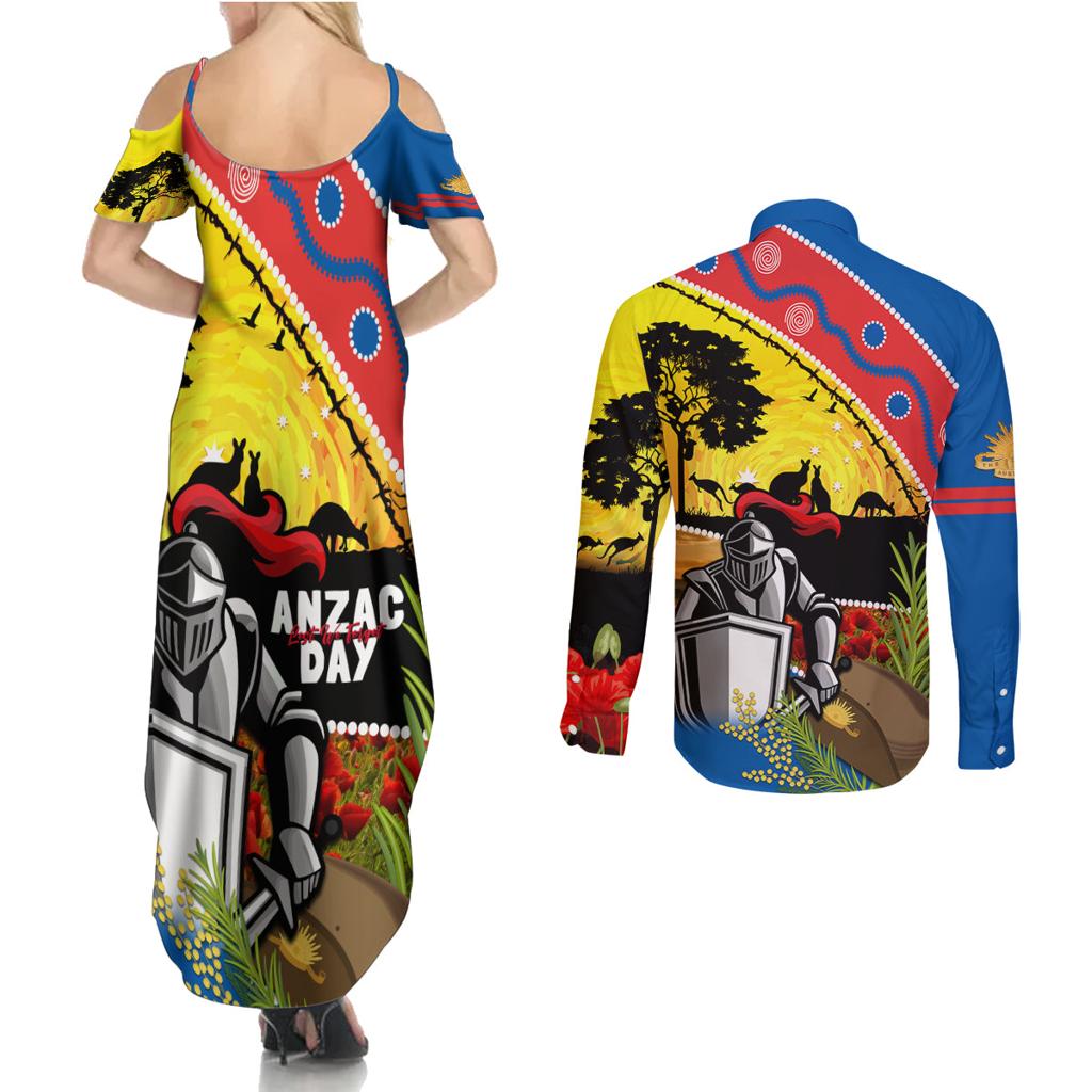 Knights Rugby ANZAC Day Couples Matching Summer Maxi Dress and Long Sleeve Button Shirt Novocastrians Mascot Rosemary Starry Night