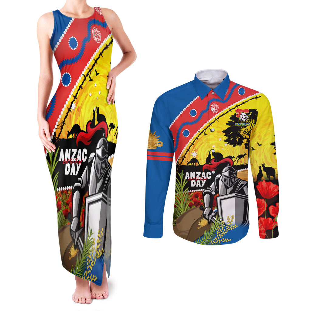 Knights Rugby ANZAC Day Couples Matching Tank Maxi Dress and Long Sleeve Button Shirt Novocastrians Mascot Rosemary Starry Night