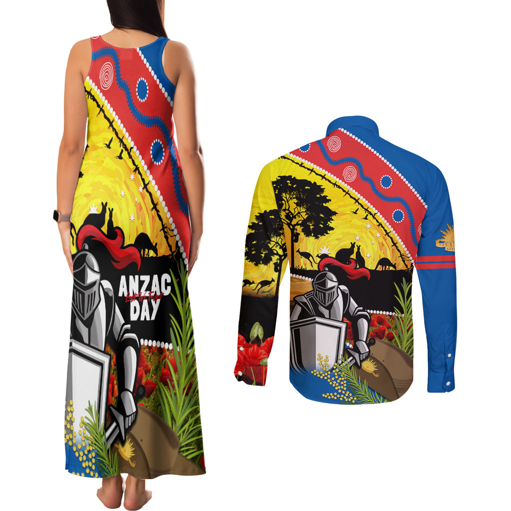 Knights Rugby ANZAC Day Couples Matching Tank Maxi Dress and Long Sleeve Button Shirt Novocastrians Mascot Rosemary Starry Night