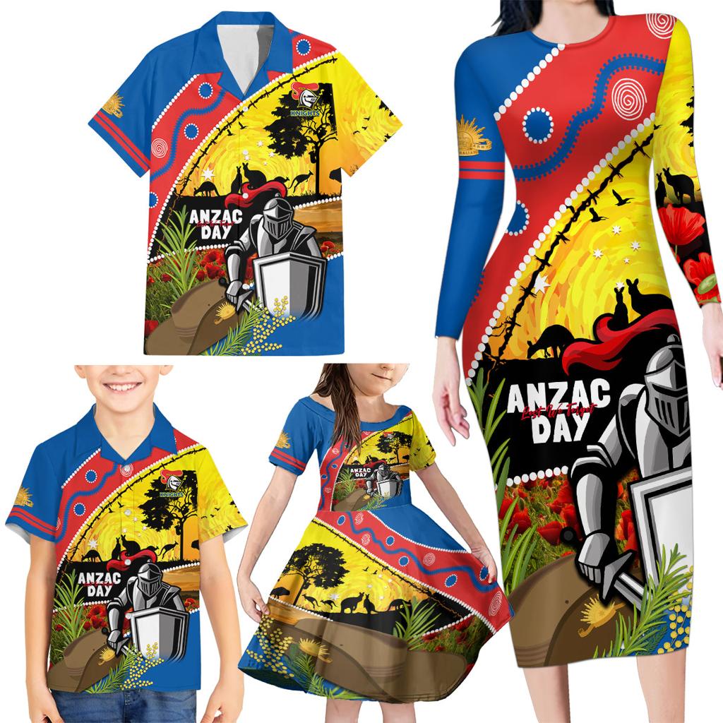 Knights Rugby ANZAC Day Family Matching Long Sleeve Bodycon Dress and Hawaiian Shirt Novocastrians Mascot Rosemary Starry Night