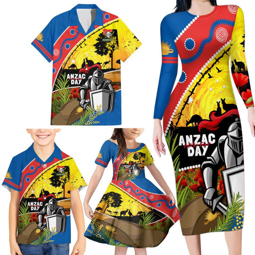 Knights Rugby ANZAC Day Family Matching Long Sleeve Bodycon Dress and Hawaiian Shirt Novocastrians Mascot Rosemary Starry Night