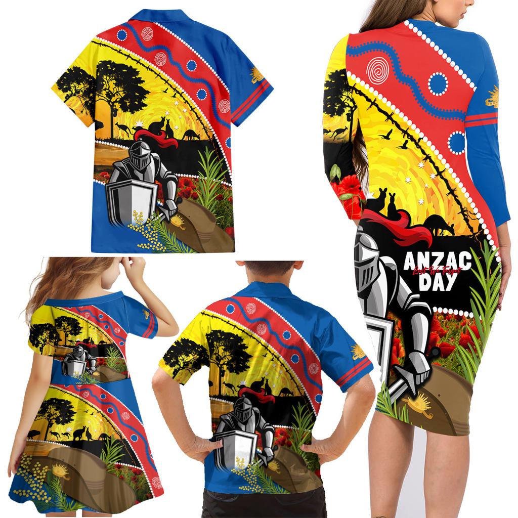Knights Rugby ANZAC Day Family Matching Long Sleeve Bodycon Dress and Hawaiian Shirt Novocastrians Mascot Rosemary Starry Night