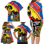 Knights Rugby ANZAC Day Family Matching Long Sleeve Bodycon Dress and Hawaiian Shirt Novocastrians Mascot Rosemary Starry Night
