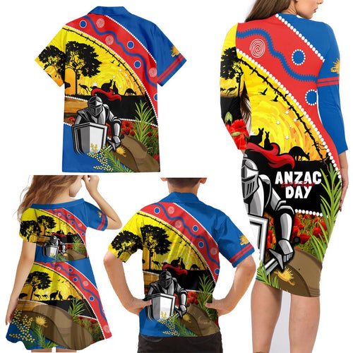 Knights Rugby ANZAC Day Family Matching Long Sleeve Bodycon Dress and Hawaiian Shirt Novocastrians Mascot Rosemary Starry Night