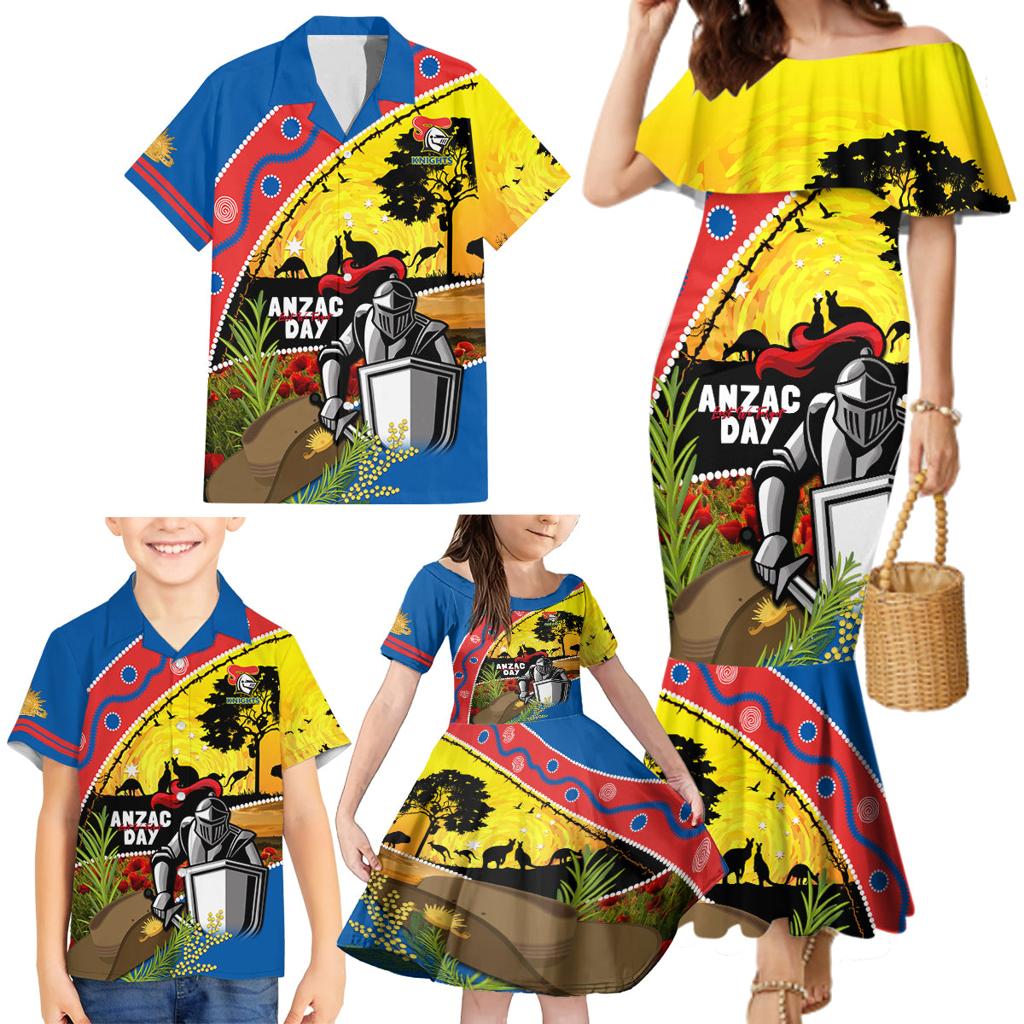 Knights Rugby ANZAC Day Family Matching Mermaid Dress and Hawaiian Shirt Novocastrians Mascot Rosemary Starry Night