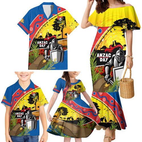 Knights Rugby ANZAC Day Family Matching Mermaid Dress and Hawaiian Shirt Novocastrians Mascot Rosemary Starry Night
