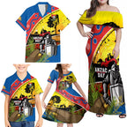 Knights Rugby ANZAC Day Family Matching Off Shoulder Maxi Dress and Hawaiian Shirt Novocastrians Mascot Rosemary Starry Night