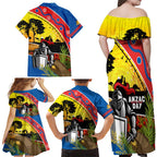 Knights Rugby ANZAC Day Family Matching Off Shoulder Maxi Dress and Hawaiian Shirt Novocastrians Mascot Rosemary Starry Night