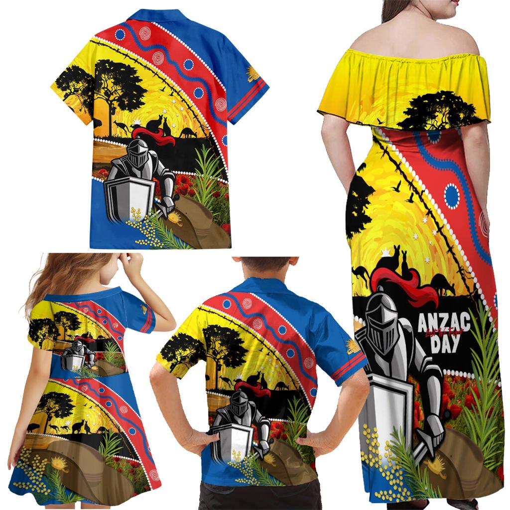 Knights Rugby ANZAC Day Family Matching Off Shoulder Maxi Dress and Hawaiian Shirt Novocastrians Mascot Rosemary Starry Night