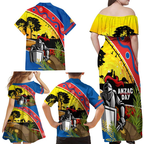 Knights Rugby ANZAC Day Family Matching Off Shoulder Maxi Dress and Hawaiian Shirt Novocastrians Mascot Rosemary Starry Night