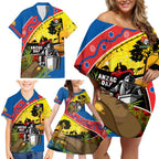 Knights Rugby ANZAC Day Family Matching Off Shoulder Short Dress and Hawaiian Shirt Novocastrians Mascot Rosemary Starry Night