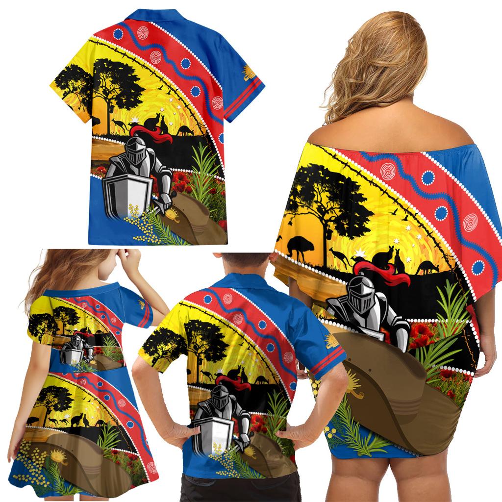Knights Rugby ANZAC Day Family Matching Off Shoulder Short Dress and Hawaiian Shirt Novocastrians Mascot Rosemary Starry Night