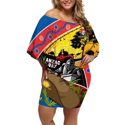 Knights Rugby ANZAC Day Family Matching Off Shoulder Short Dress and Hawaiian Shirt Novocastrians Mascot Rosemary Starry Night
