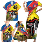 Knights Rugby ANZAC Day Family Matching Short Sleeve Bodycon Dress and Hawaiian Shirt Novocastrians Mascot Rosemary Starry Night