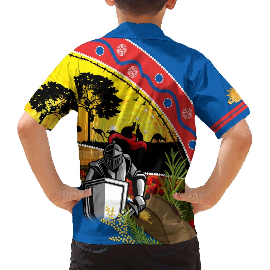Knights Rugby ANZAC Day Family Matching Short Sleeve Bodycon Dress and Hawaiian Shirt Novocastrians Mascot Rosemary Starry Night