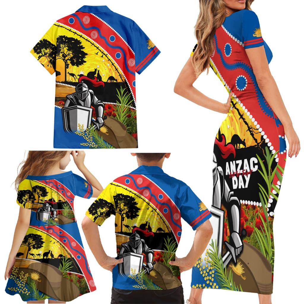 Knights Rugby ANZAC Day Family Matching Short Sleeve Bodycon Dress and Hawaiian Shirt Novocastrians Mascot Rosemary Starry Night