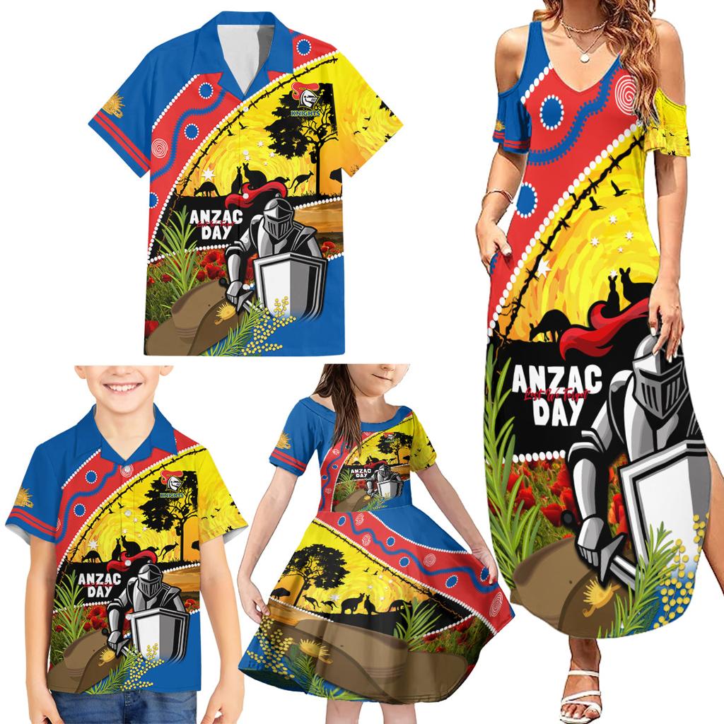Knights Rugby ANZAC Day Family Matching Summer Maxi Dress and Hawaiian Shirt Novocastrians Mascot Rosemary Starry Night