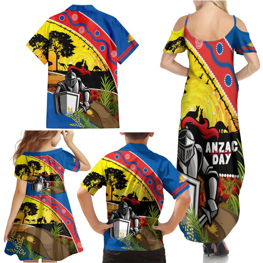 Knights Rugby ANZAC Day Family Matching Summer Maxi Dress and Hawaiian Shirt Novocastrians Mascot Rosemary Starry Night