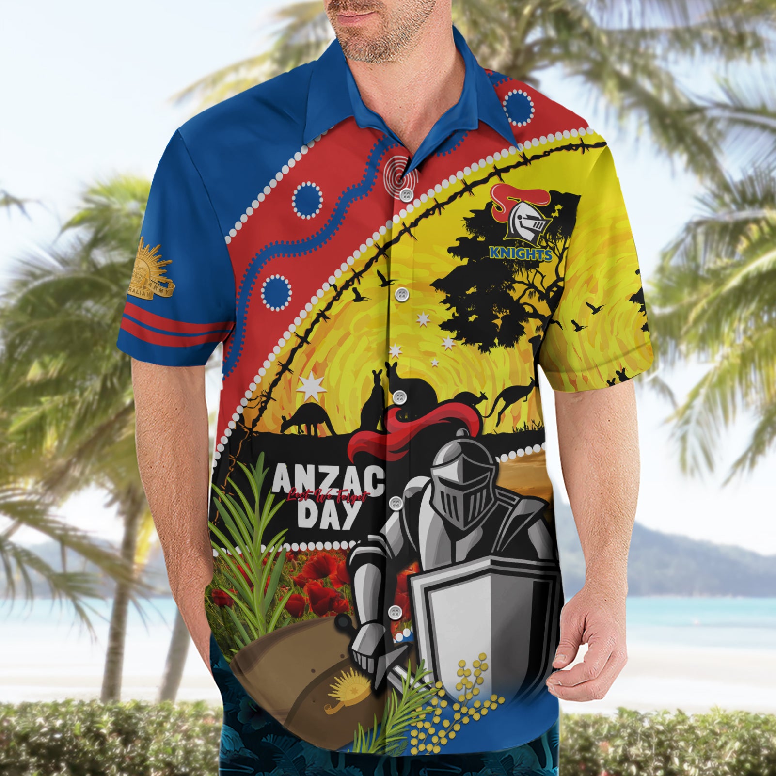 Knights Rugby ANZAC Day Hawaiian Shirt Novocastrians Mascot Rosemary Starry Night