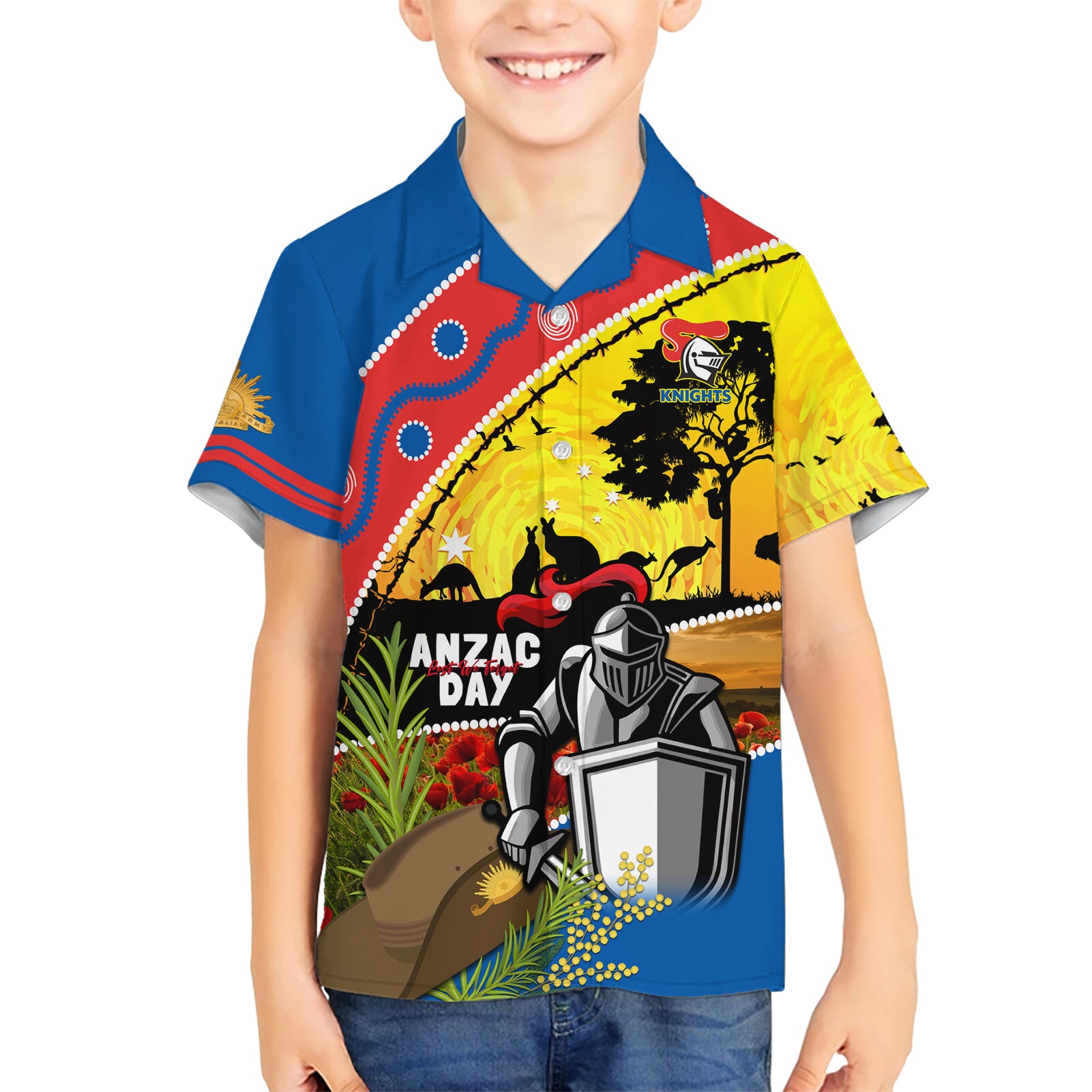Knights Rugby ANZAC Day Kid Hawaiian Shirt Novocastrians Mascot Rosemary Starry Night