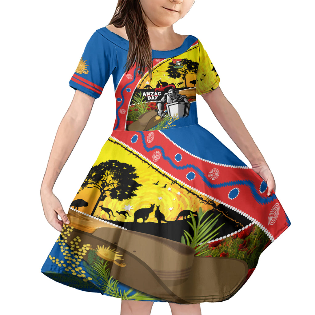 Knights Rugby ANZAC Day Kid Short Sleeve Dress Novocastrians Mascot Rosemary Starry Night