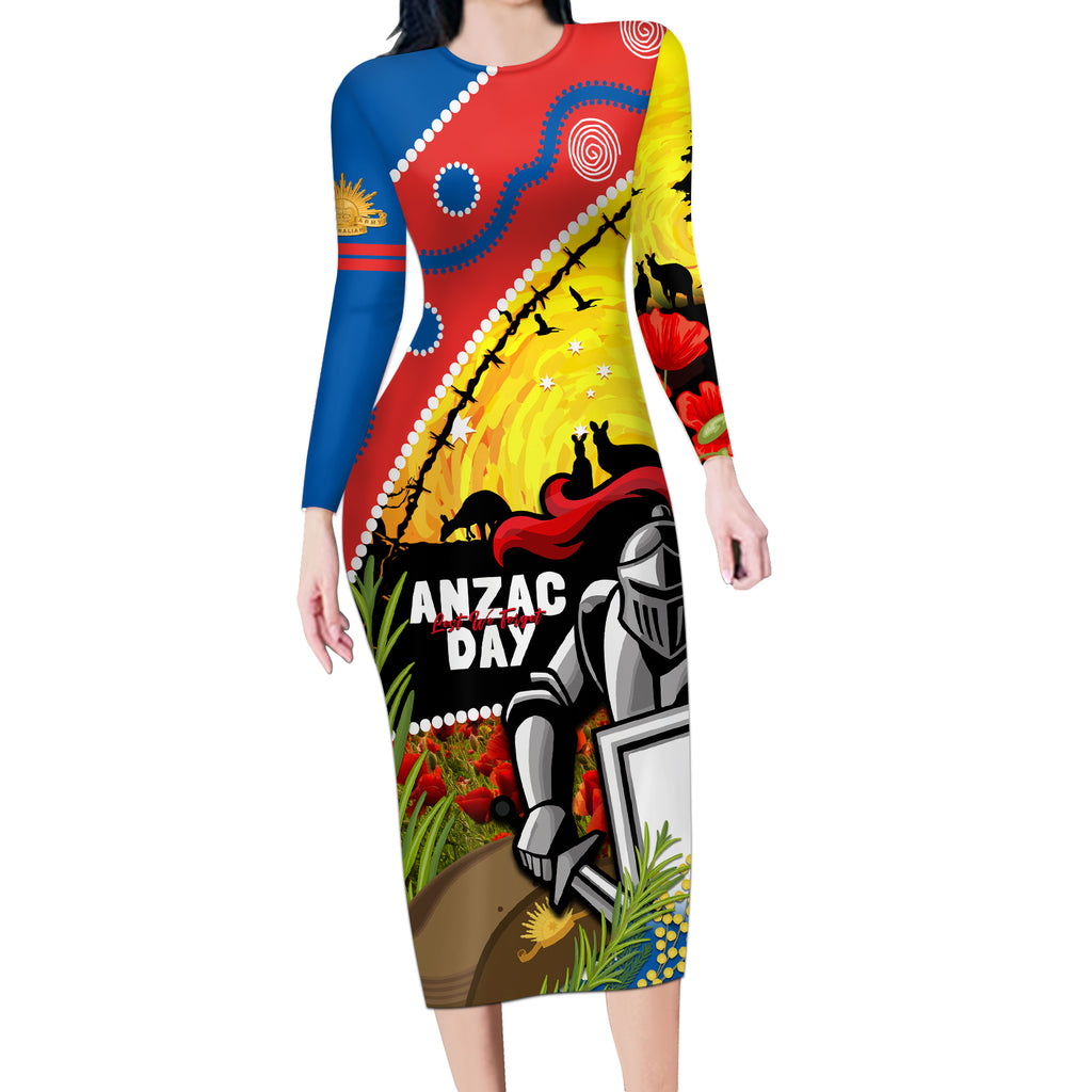Knights Rugby ANZAC Day Long Sleeve Bodycon Dress Novocastrians Mascot Rosemary Starry Night