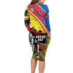 Knights Rugby ANZAC Day Long Sleeve Bodycon Dress Novocastrians Mascot Rosemary Starry Night