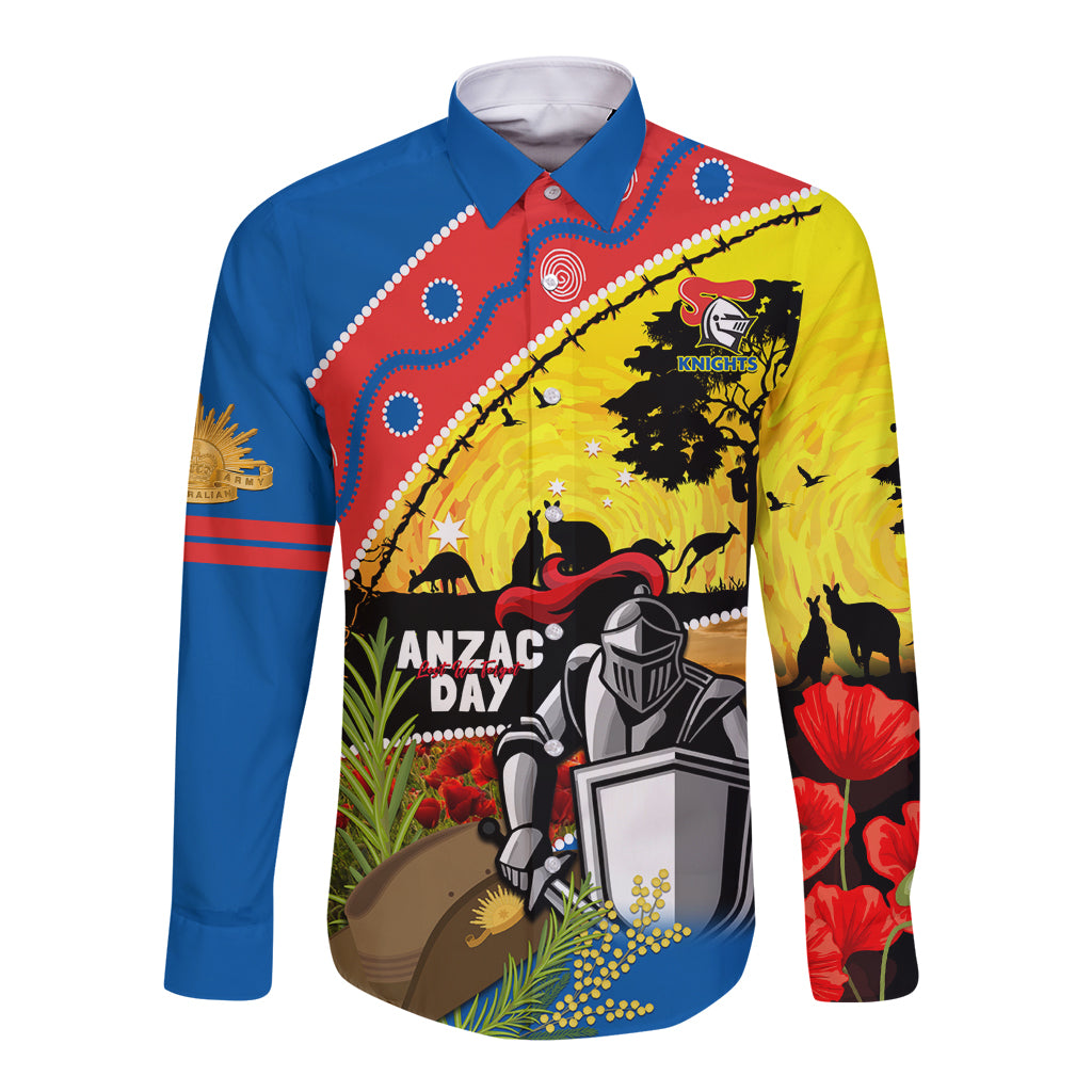 Knights Rugby ANZAC Day Long Sleeve Button Shirt Novocastrians Mascot Rosemary Starry Night