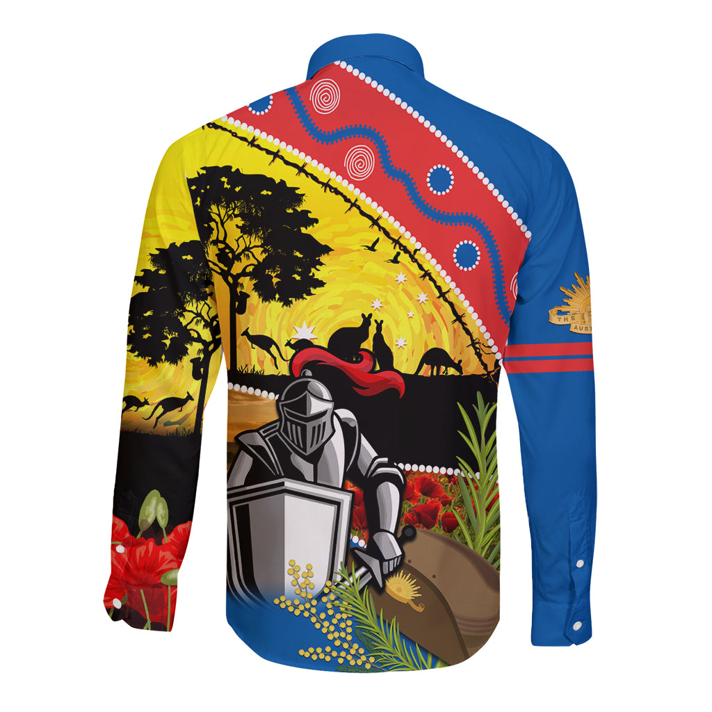 Knights Rugby ANZAC Day Long Sleeve Button Shirt Novocastrians Mascot Rosemary Starry Night