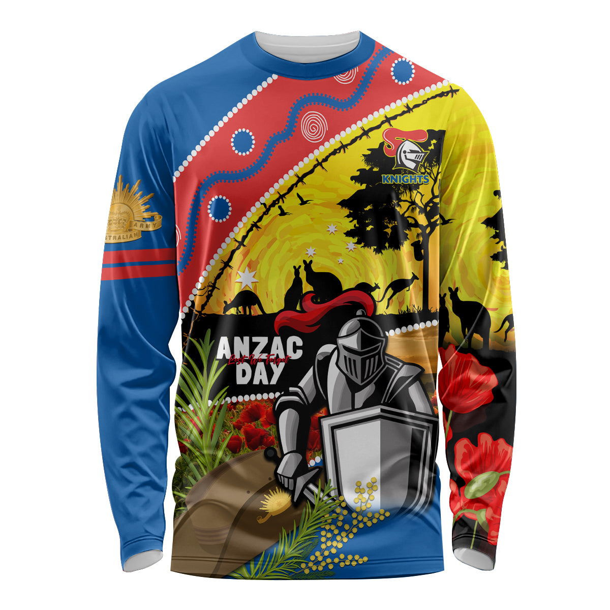 Knights Rugby ANZAC Day Long Sleeve Shirt Novocastrians Mascot Rosemary Starry Night