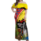 Knights Rugby ANZAC Day Off Shoulder Maxi Dress Novocastrians Mascot Rosemary Starry Night