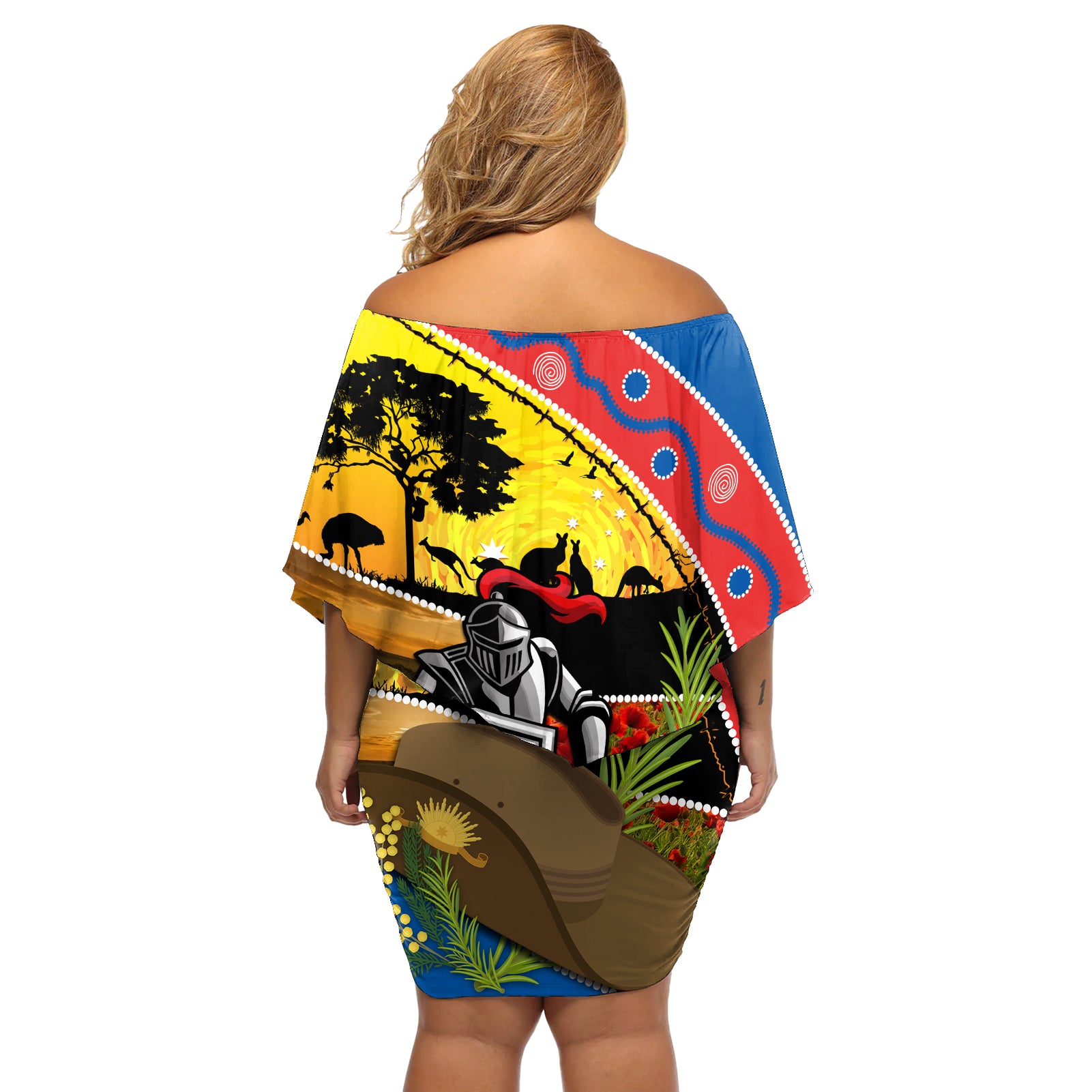 Knights Rugby ANZAC Day Off Shoulder Short Dress Novocastrians Mascot Rosemary Starry Night