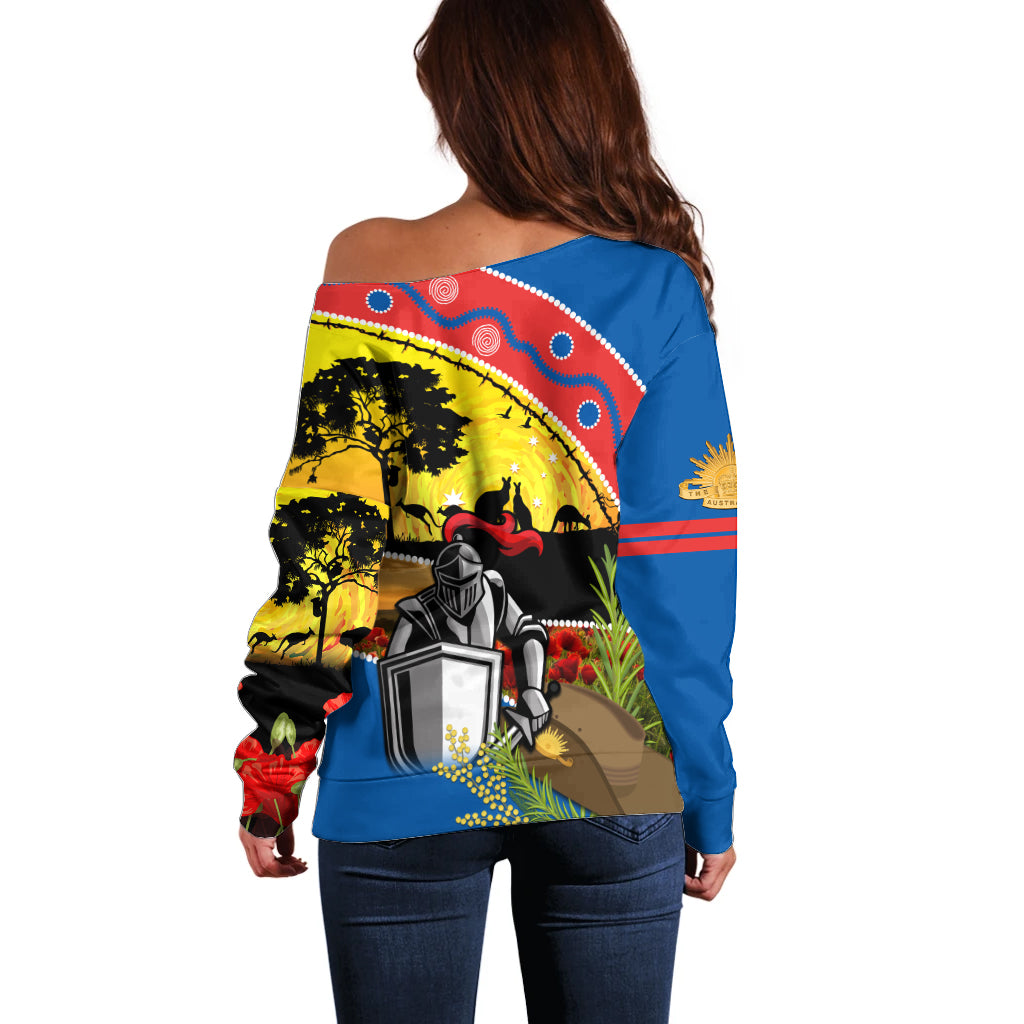 Knights Rugby ANZAC Day Off Shoulder Sweater Novocastrians Mascot Rosemary Starry Night