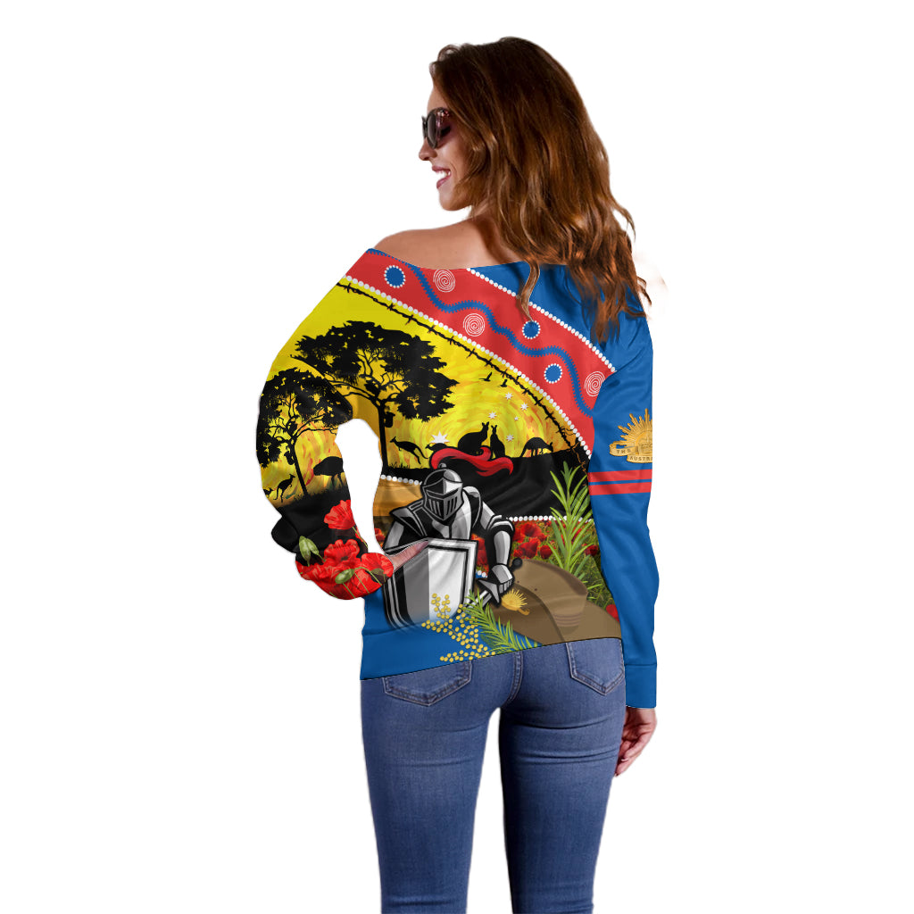 Knights Rugby ANZAC Day Off Shoulder Sweater Novocastrians Mascot Rosemary Starry Night