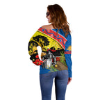 Knights Rugby ANZAC Day Off Shoulder Sweater Novocastrians Mascot Rosemary Starry Night